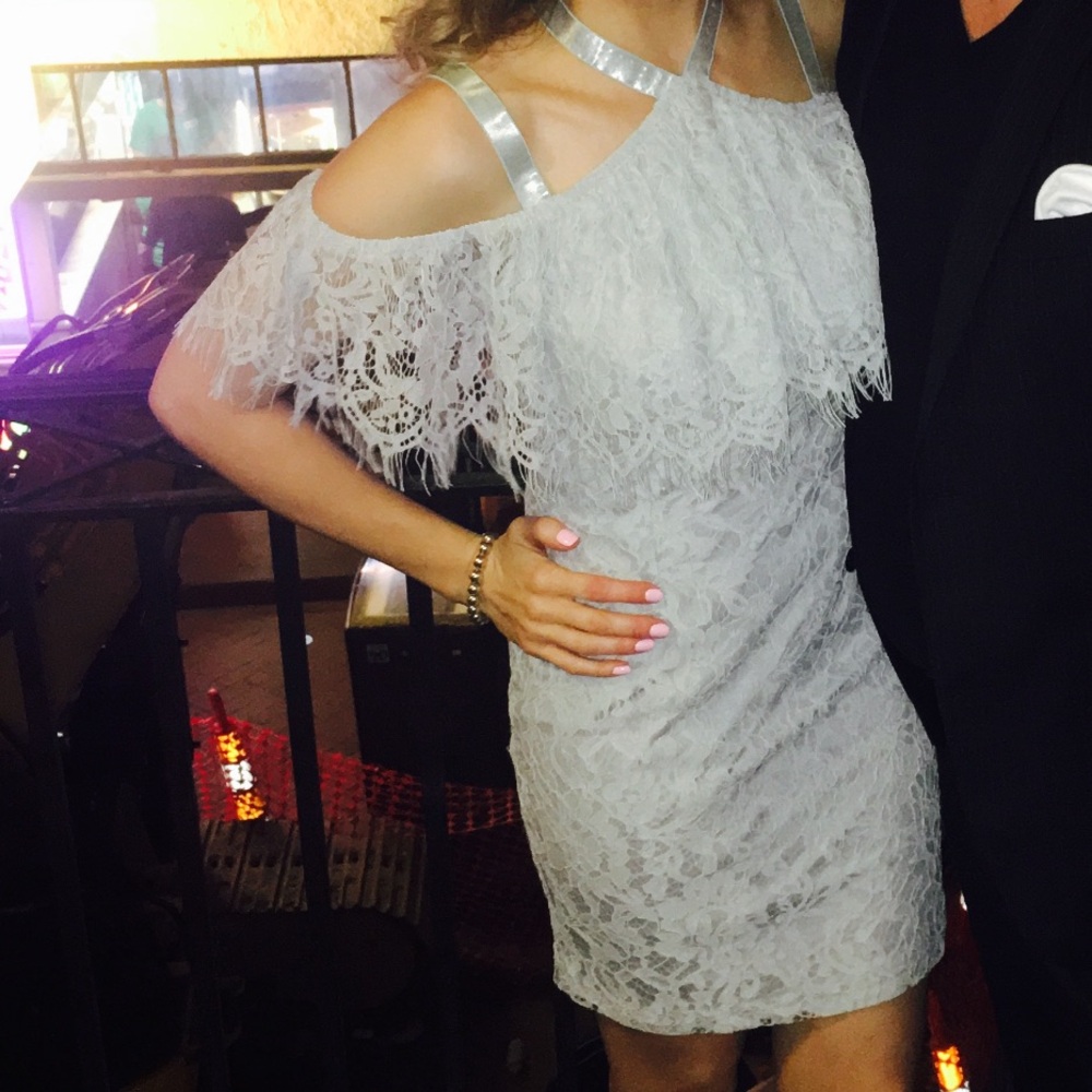 Nasty Gal Gray Lace Midi Dress